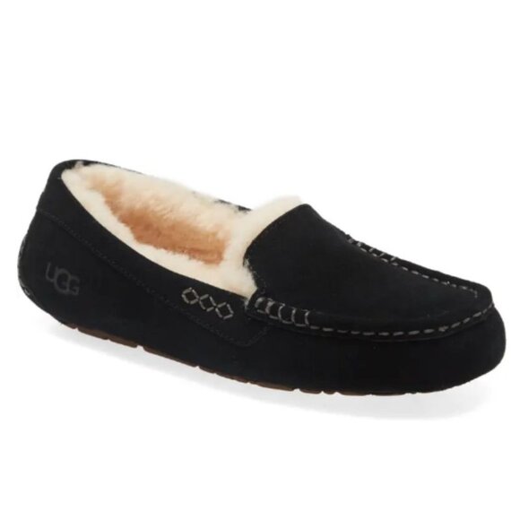 UGG Women's Black Ansley Slippers with Fur Trim - Picture 1 of 11